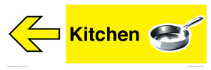 Kitchen Dementia Friendly signage yellow directional with arrow